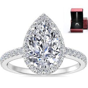 18k Gold 925 Sterling Silver 1.5ct Tear Drop Halo Crushed Ice Ring